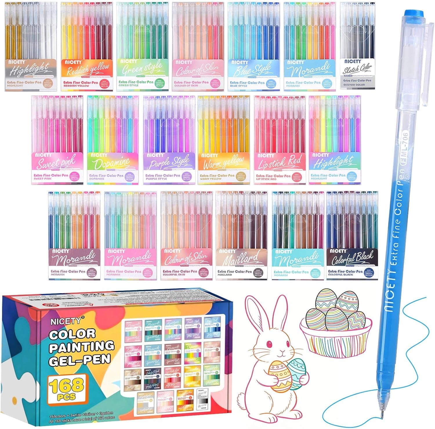 Set de 168 Gel Pens avec Pointe Fine – produit de coloriage mystère adulte